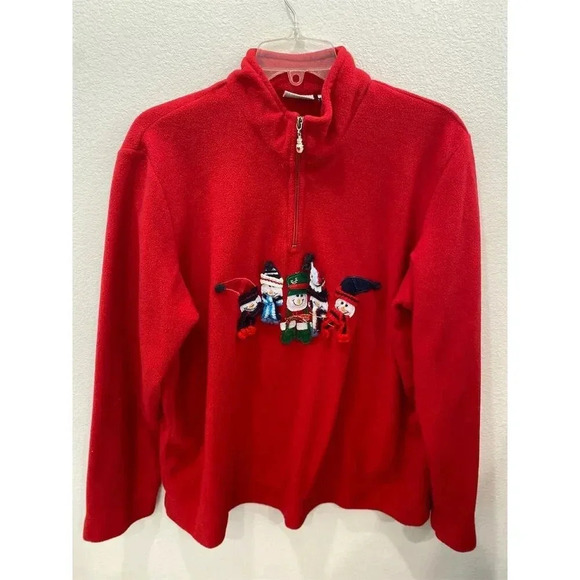 White Stag Women's XL Red Fleece Christmas Sweatshirt Snowman Embroidery - Picture 1 of 3